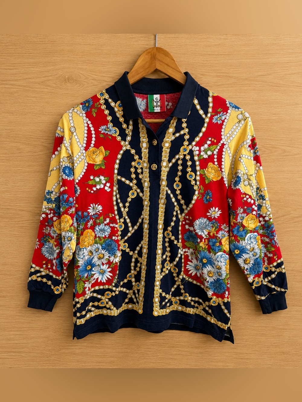 Vintage GOLF Baroque Floral Scarf Print Blouse Shirt Not Versace - Picture 2 of 11